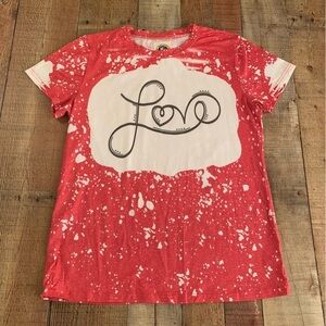 Tees2urdoor womens love bleached dyed graphic short sleeve tee in pink and white